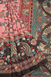 Baby Pink Printed Kalamkari Malai Cotton Saree 10064647