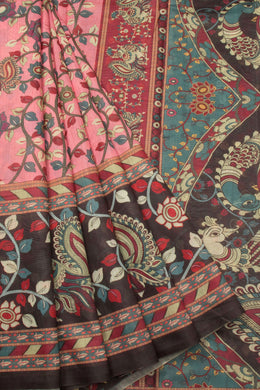 Baby Pink Printed Kalamkari Malai Cotton Saree 10064647