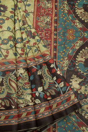 Pastel Green Printed Kalamkari Malai Cotton Saree 10064649