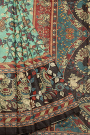 Blue Printed Kalamkari Malai Cotton Saree 10064650