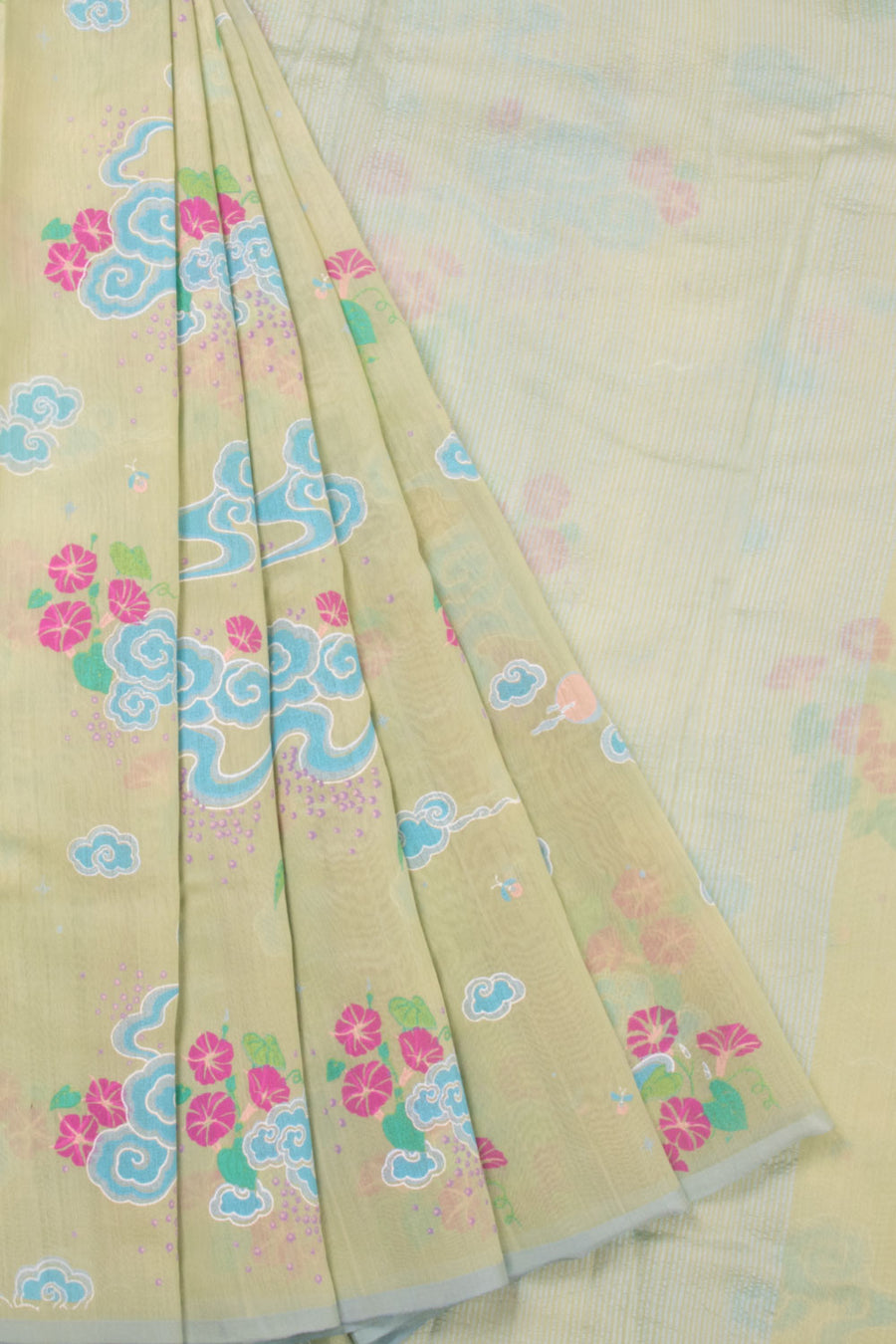 Beige Hand Block Printed Chanderi Silk Cotton Saree - Avishya