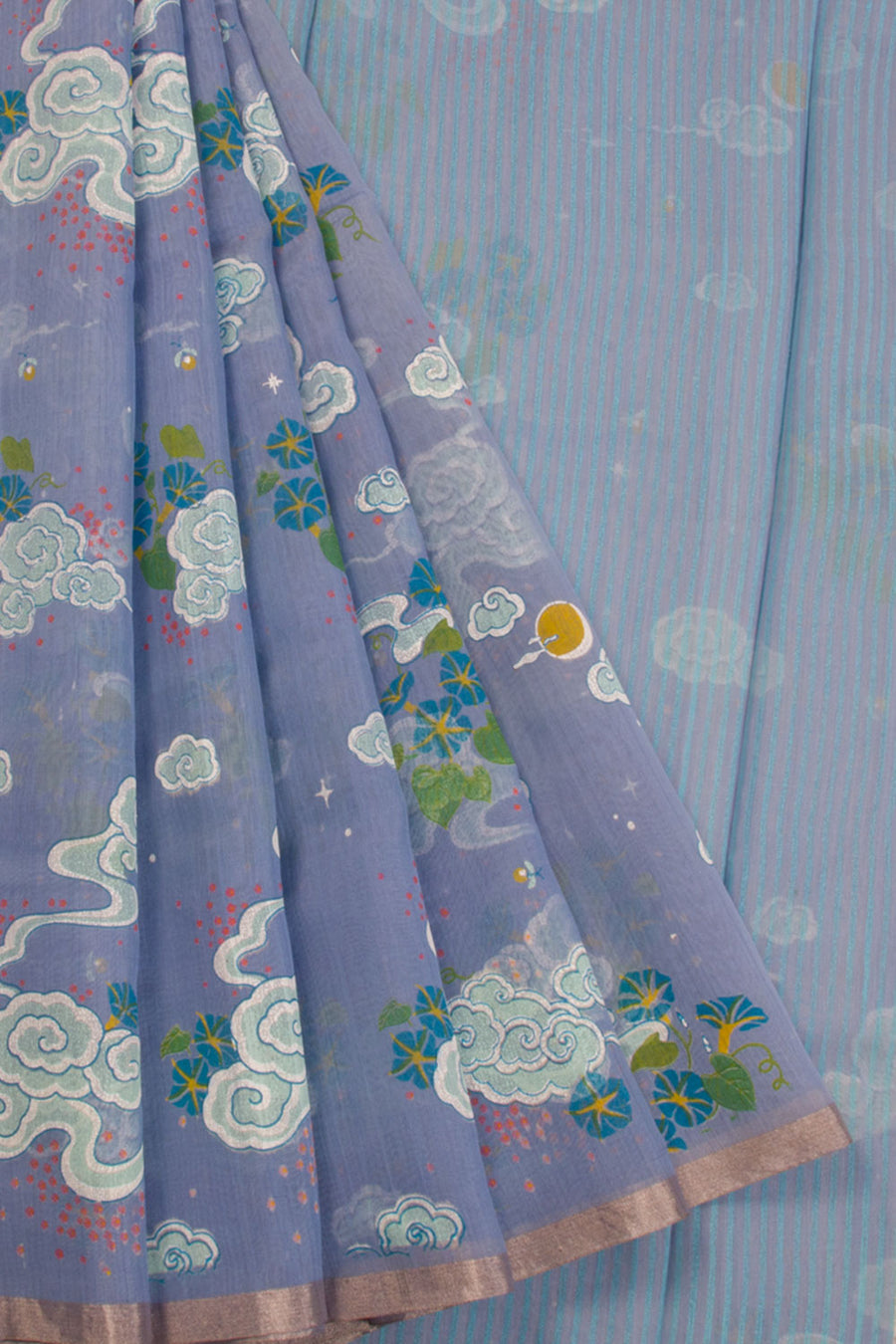 Pale Blue Printed Chanderi Silk Cotton Saree - Avishya