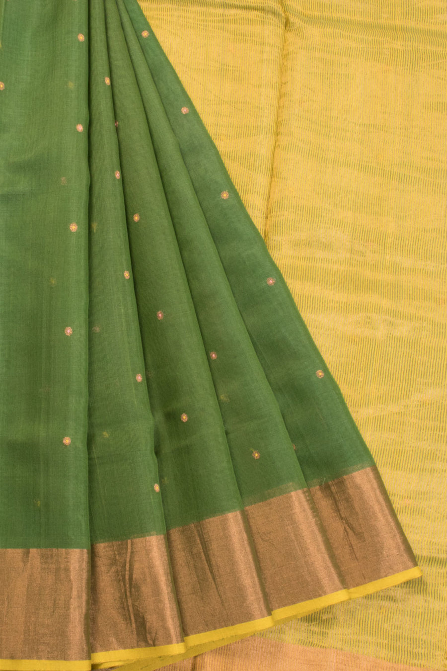 Finch Green Handloom Chanderi Silk Cotton Saree - Avishya