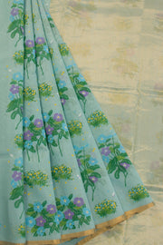 Blue Printed Chanderi Silk Cotton Saree - Avishya