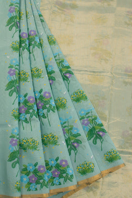 Blue Printed Chanderi Silk Cotton Saree - Avishya