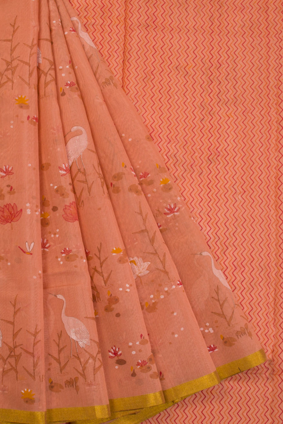 Peach Printed Chanderi Silk Cotton Saree - Avishya