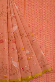 Peach Printed Chanderi Silk Cotton Saree - Avishya