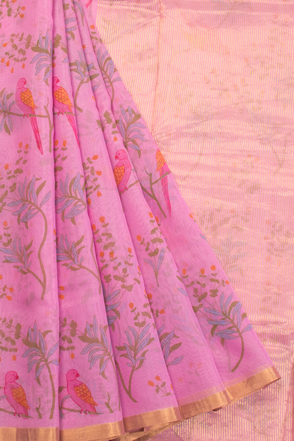 Pink Handwoven Chanderi Silk Cotton Saree - Avishya