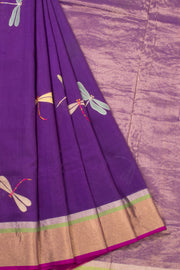 Purple Handwoven Chanderi Silk Cotton Saree - Avishya