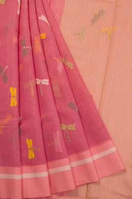 Pink Handwoven Chanderi Silk Cotton Saree 10064677