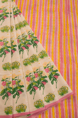 Off White Printed Chanderi Saree 10064678