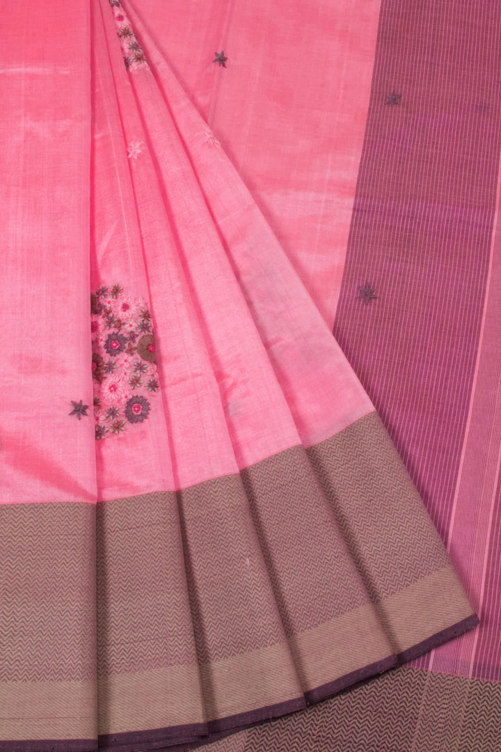 Blush Pink Handloom Maheshwari Silk Cotton Saree - Avishya