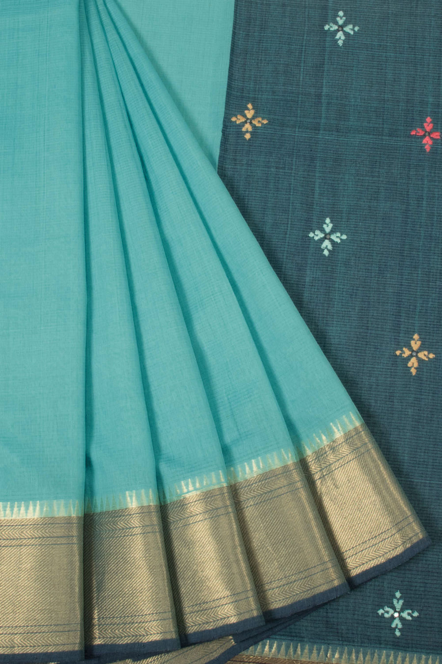 Tiffany Blue Handloom Maheshwari Silk Cotton Saree 10064714