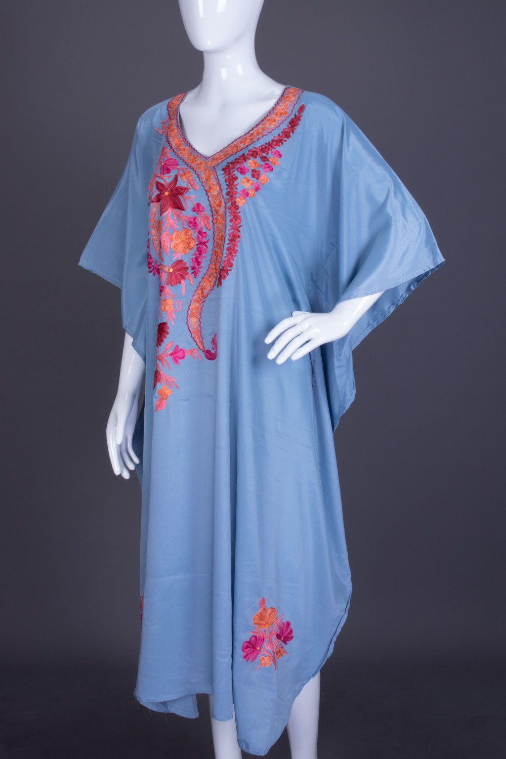 Blue Sozni Embroidered Crepe Silk Kaftan - Avishya