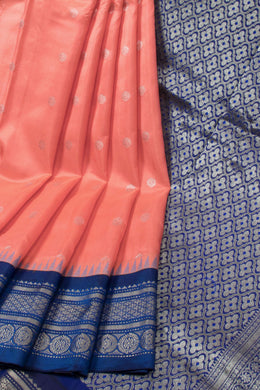Peach Handloom Gadwal Kuttu Silk Saree - Avishya