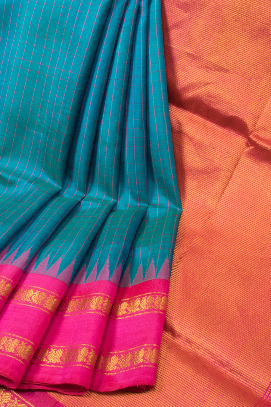 French Blue Handloom Gadwal Kuttu Silk Saree - Avishya
