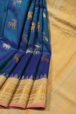 Navy Blue Handloom Gadwal Kuttu Silk Saree - Avishya