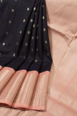 Black with Peach Handloom Gadwal Kuttu Silk Saree - Avishya
