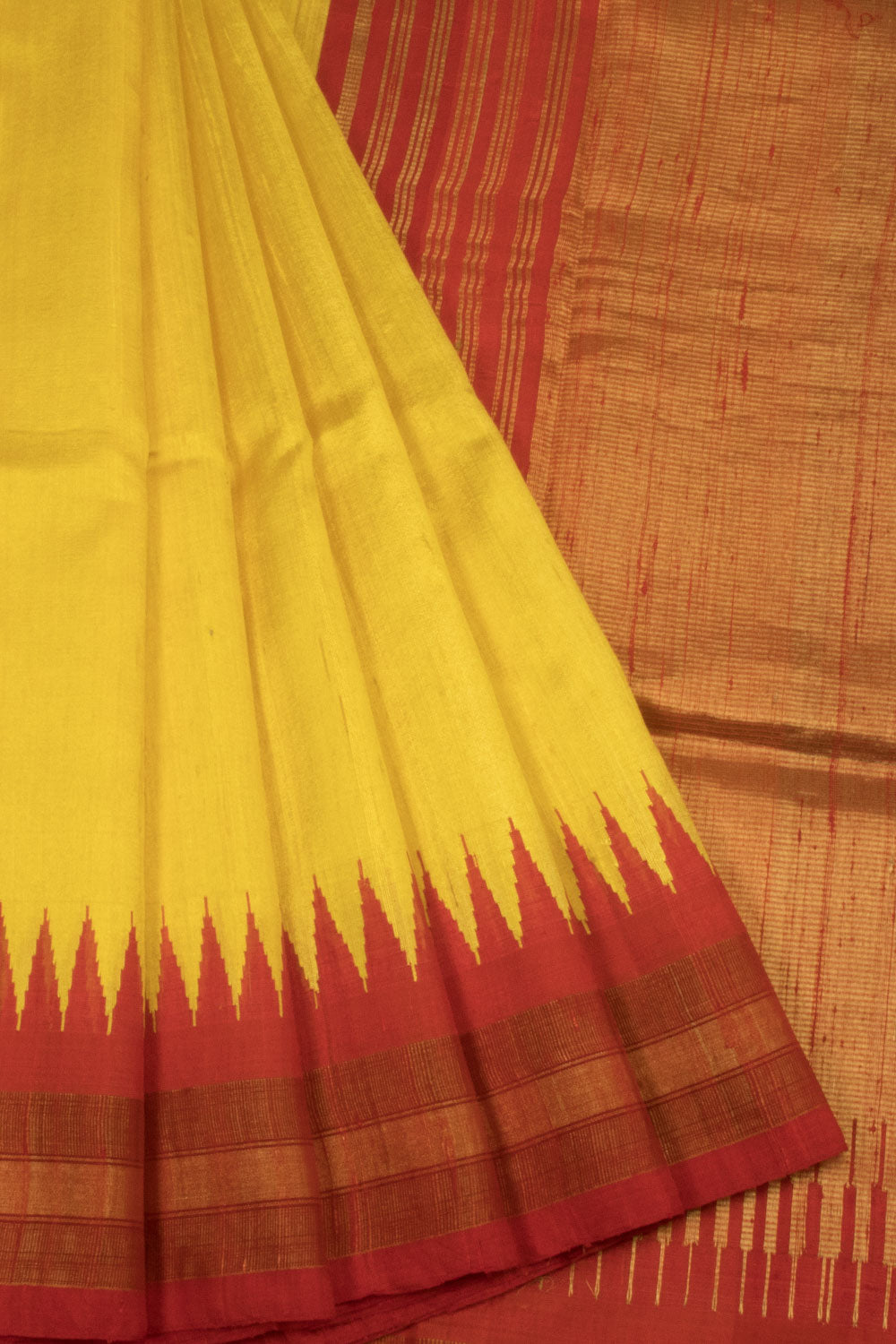 Lemon Yellow Handloom Raw Silk Saree - Avishya