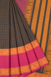 Black Handloom Kanchi Cotton Saree - Avishya