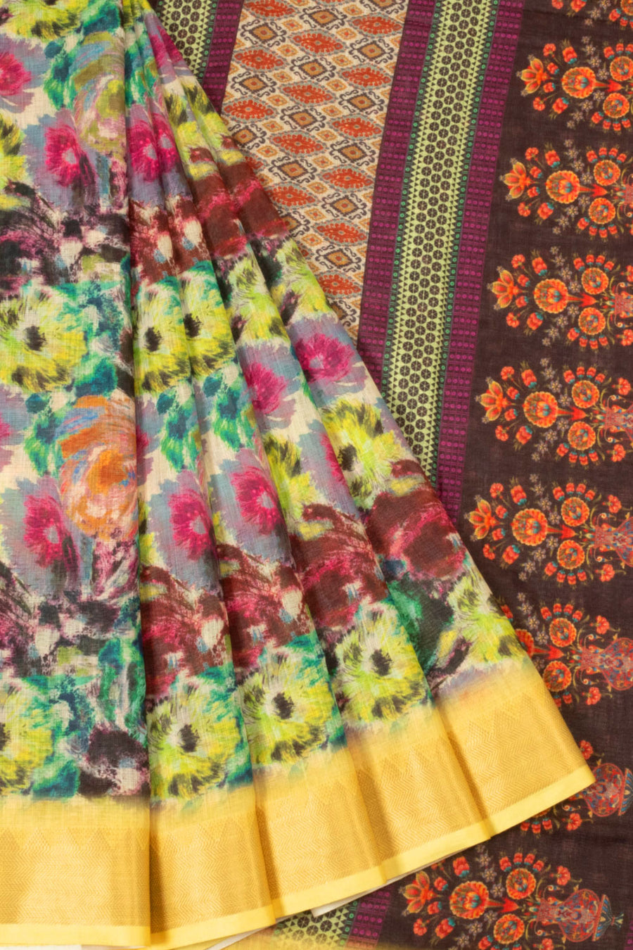 Multicolour Printed Linen Saree - Avishya