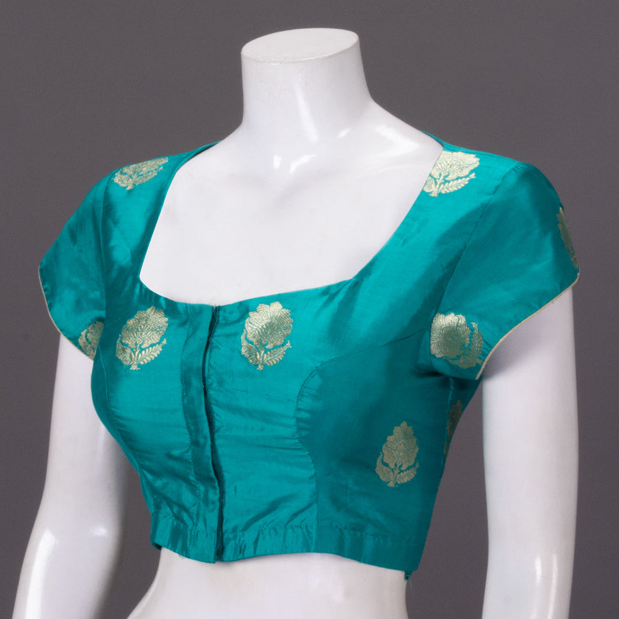 Blue Handcrafted Brocade Banarasi Silk Blouse - Avishya