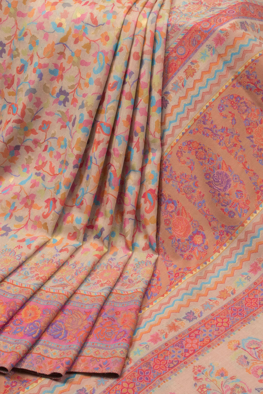 Baby Pink Handloom Kashmir Kani Silk Saree - Avishya