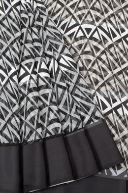 Black and White Printed Organza Saree - Avishya