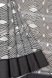 Black and white Printed Organza Saree - Avishya