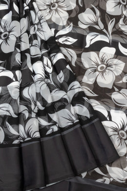 Black and White Printed Organza Saree - Avishya