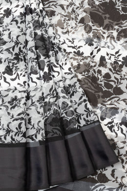Black and White Printed Organza Saree - Avishya