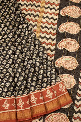 Black Anokhi Hand Block Printed Saree - Avishya