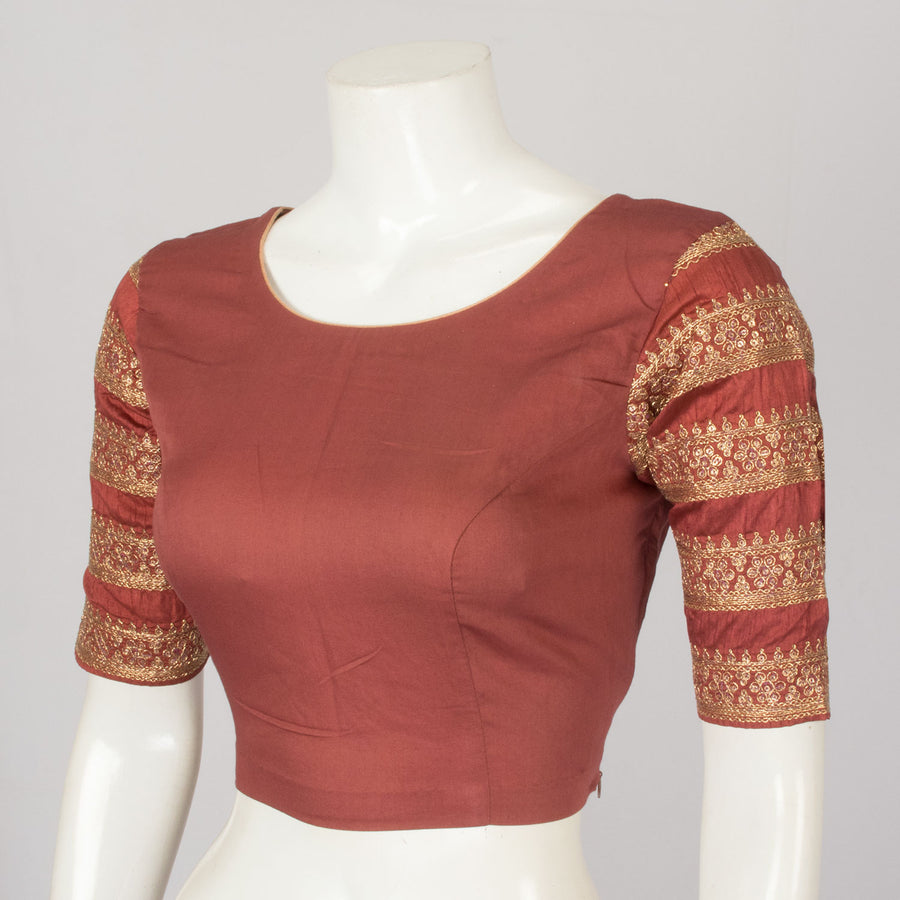 Deep Maroon Zari Sequin Embroidered Tussar Silk Blouse - Avishya