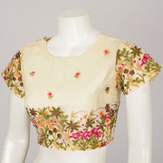Cream Hand Embroidered Net Silk Blouse - Avishya