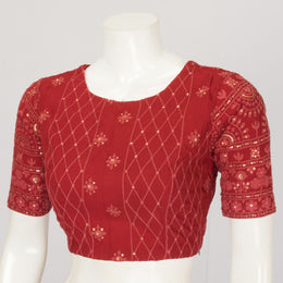 Maroon Sequin Embroidered Georgette Blouse - Avishya