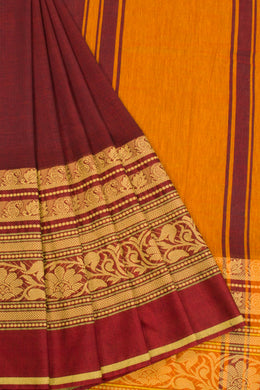 Maroon Handloom Dhaniakhali Cotton Saree 10064936 - Avishya