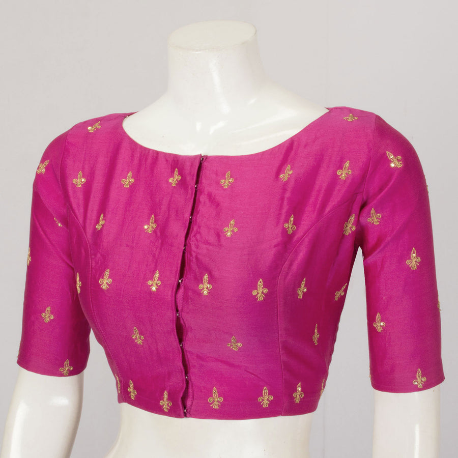 Pink Zari Sequin Embroidered Chanderi Silk Cotton Blouse - Avishya