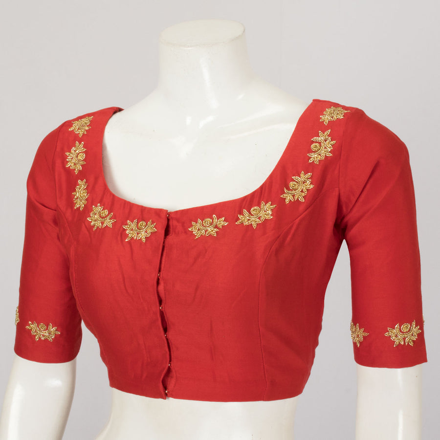 Red Zardosi Bead Embroidered Chanderi Silk Cotton Blouse - Avishya