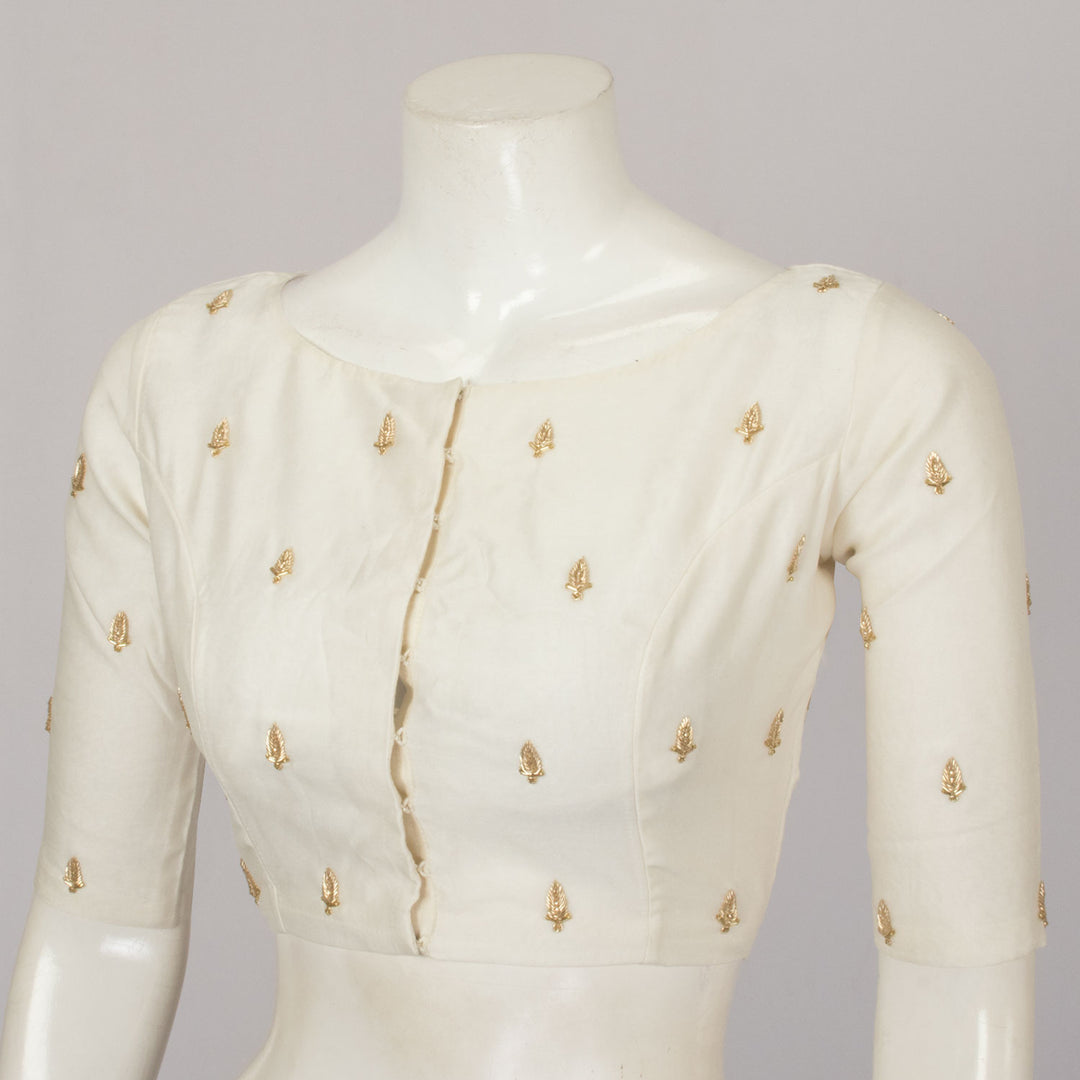 Off White Zardosi Embroidered Chanderi Silk Cotton Blouse - Avishya