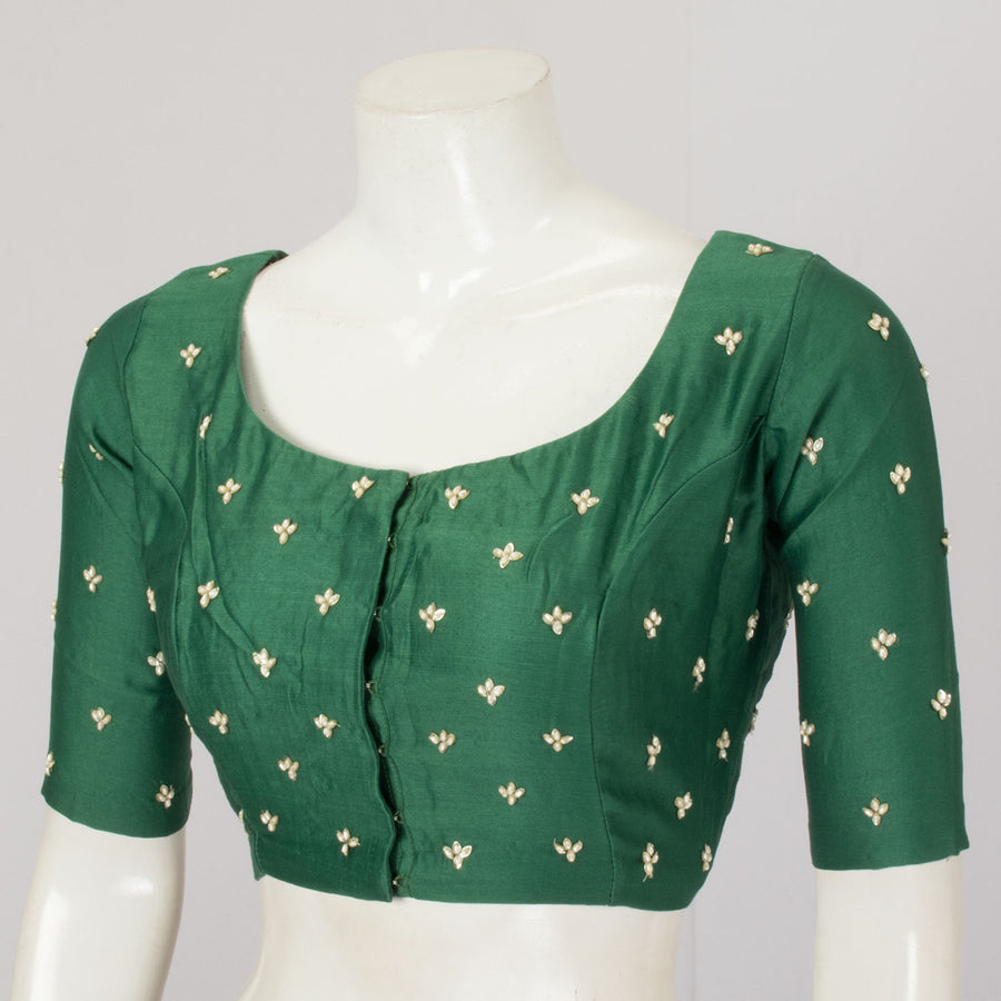 Green Bead Embroidered Chanderi Silk Cotton Blouse - Avishya