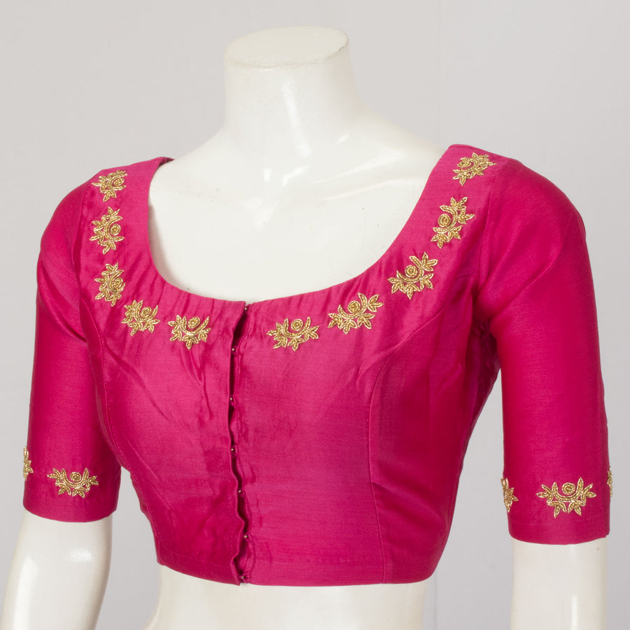 Pink Bead Embroidered Chanderi Silk Cotton Blouse  - Avishya