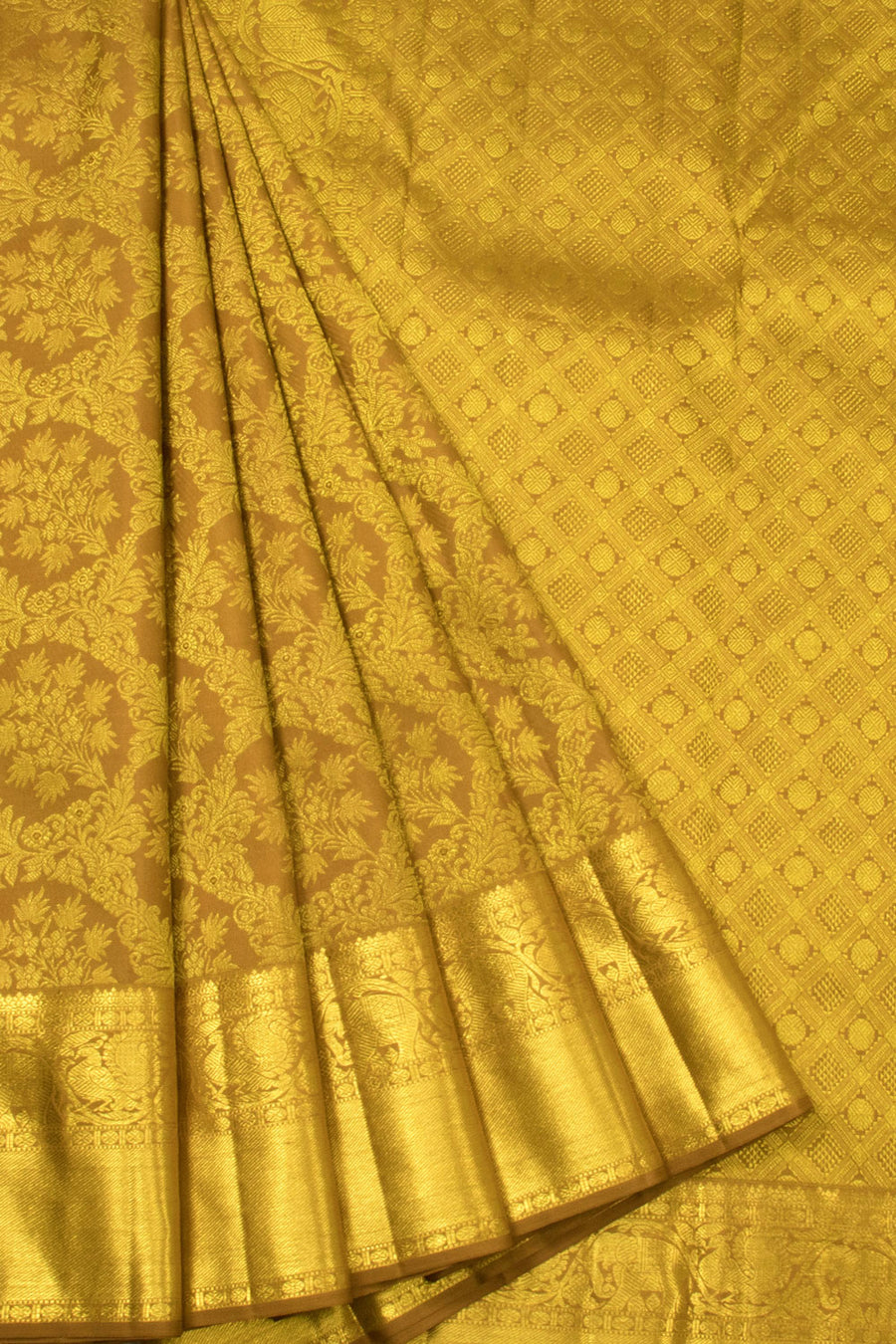 Antique Gold Bridal Kanjivaram Silk Saree - Avishya