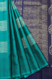 Peacock Blue Handloom Kanjivaram Soft Silk Saree 10065012