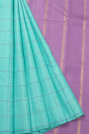 Aqua Blue Borderless Handloom Kanjivaram Silk Saree 10065037