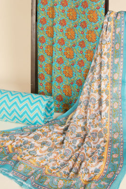 Hand Block Printed Cotton 3-Piece Salwar Suit Material - Avishya