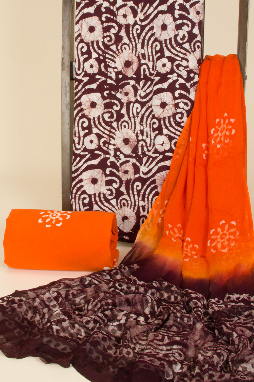 Brown Batik Cotton 3-Piece Salwar Suit Material 10065066