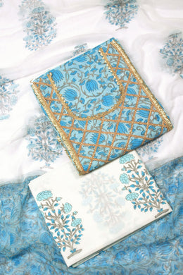 Gotapatti Embroidered Cotton 3-Piece Salwar Suit Material - Avishya