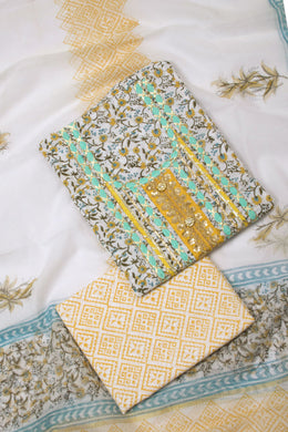 Gotapatti Embroidered Cotton 3-Piece Salwar Suit Material - Avishya