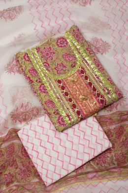 Gotapatti Embroidered Cotton 3-Piece Salwar Suit Material - Avishya