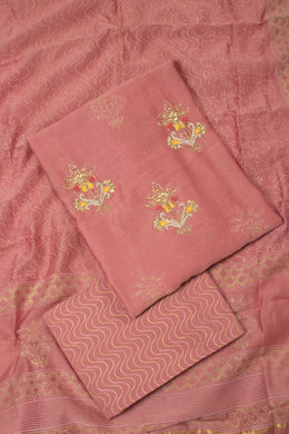 Pink Embroidered 3-Piece Silk Cotton Salwar Suit Material  - Avishya